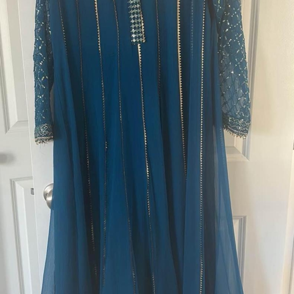 Elegant Blue Long Pakistani Maxi